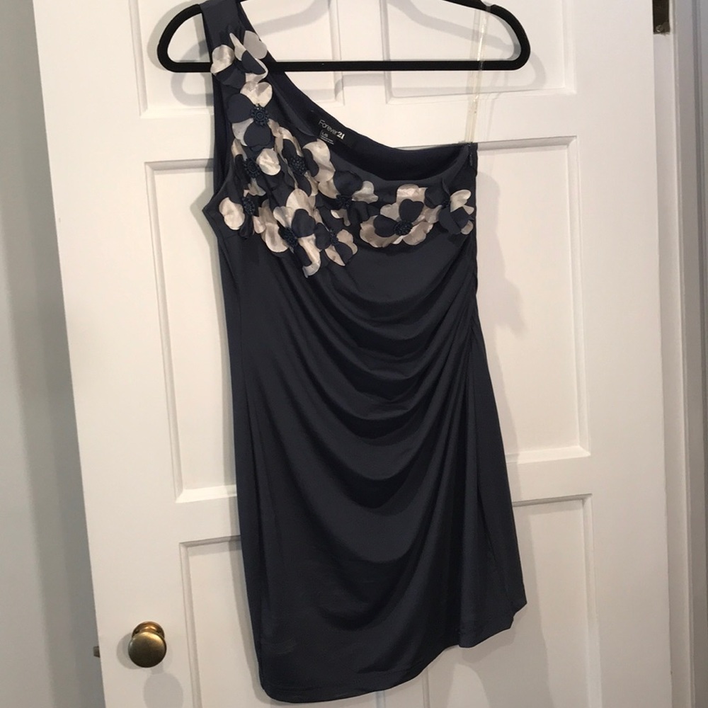 One Shouldered dress with flowers. Never worn.